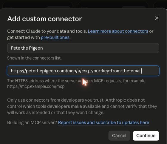The Add custom connector form