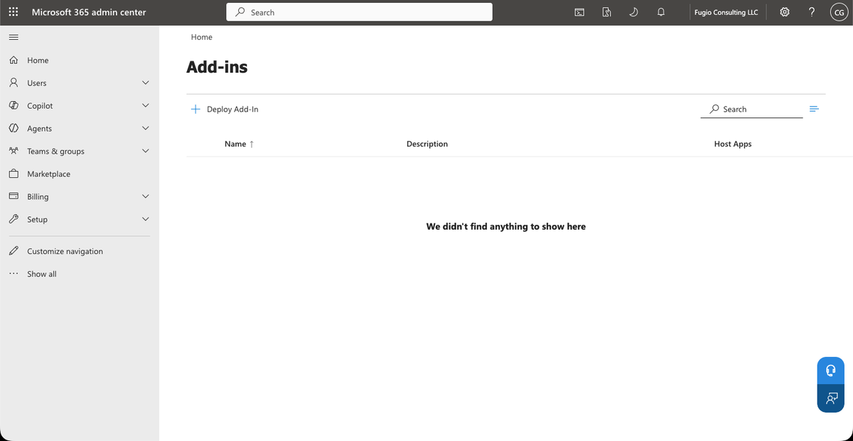 The Add-ins page in the Microsoft 365 admin center with the Deploy Add-In button